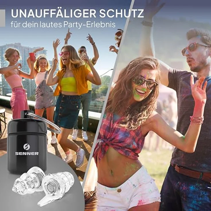 Senner Gehörschutzstöpsel PartyPro, 18 dB Lärmreduzierung für Musik, nahezu unsichtbar, hypoallergen, inkl. Aluminium Behälter – Bild 5