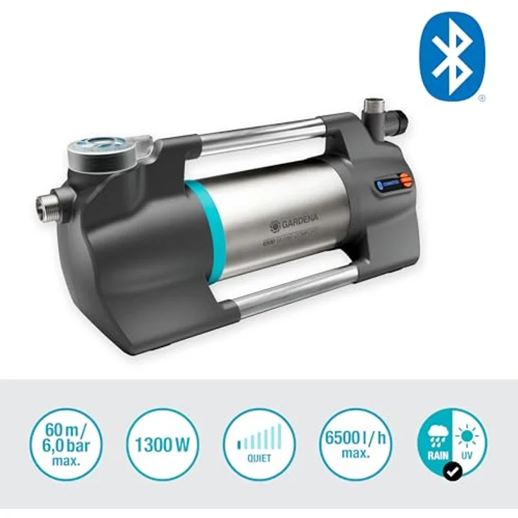 Gardena Gartenpumpe 6500 SilentComfort, extra leise Bewässerungspumpe mit App-Steuerung, 6500 l/h, rostfreier Edelstahl, Trockenlaufsicherung, wasserfest – Bild 2