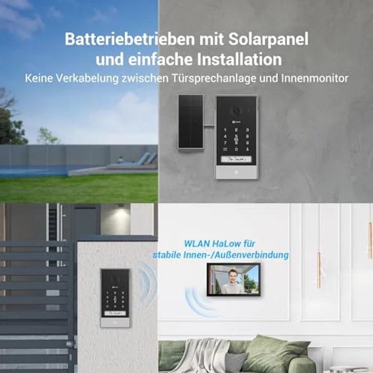 EZVIZ Akku Video Türsprechanlage mit Solarpanel, 2K Gegensprechanlage mit Kamera, 7" Farb-Touchscreen und 2-Wege-Audio, Dualband, Türsprechanlage unterstützt Passwort, Halow-Verbindung, EP7 - Solarbetriebene 2K Türklingel mit Halow WLAN, 7" Touchscreen, wetterfest (Schwarz) – Bild 3