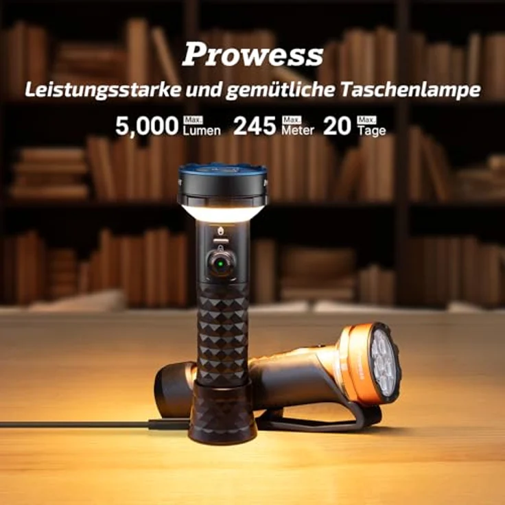 OLIGHT Prowess LED Taschenlampe, 5000 Lumen Kaltweiß, bidirektionales Licht, 245m Reichweite, wiederaufladbar mit Holster und USB-C, IPX7, orange – Bild 2
