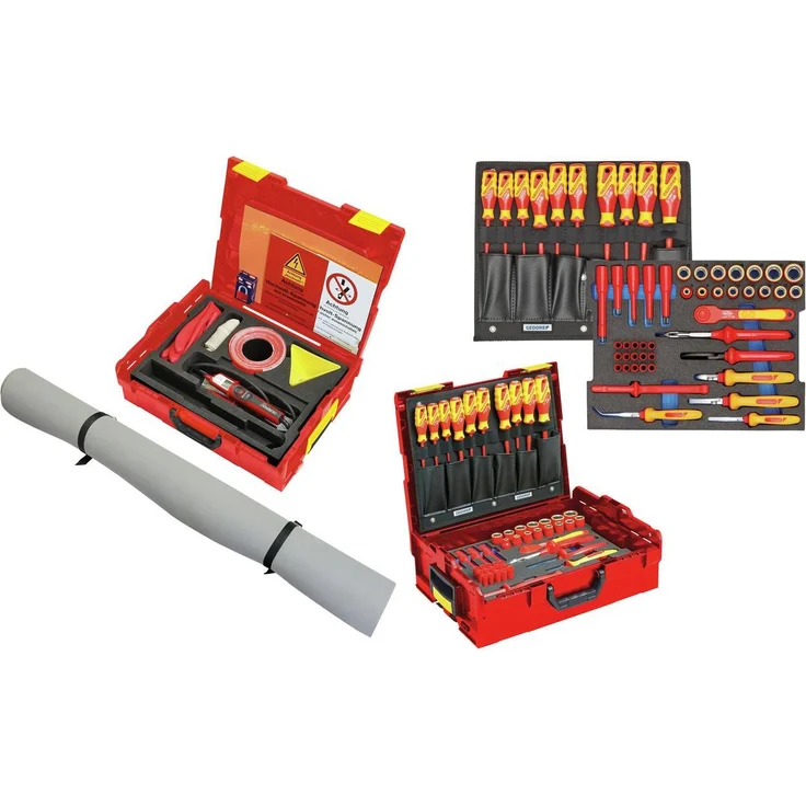 GEDORE L-BOXX 136, Werkzeugkoffer mit Frontgriff, für Hybrid- und Elektrofahrzeuge, VDE-isoliert, inkl. digitalem HV-Spannungsprüfer und Leerfach für Drehmomentschlüssel