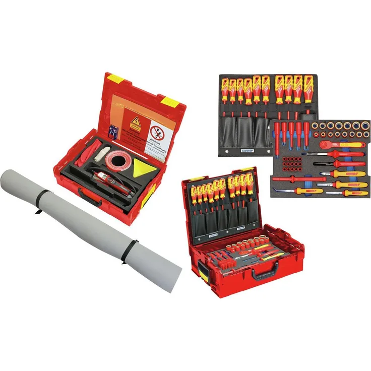 GEDORE L-BOXX 136, Werkzeugkoffer mit Frontgriff, für Hybrid- und Elektrofahrzeuge, VDE-isoliert, inkl. digitalem HV-Spannungsprüfer und Leerfach für Drehmomentschlüssel