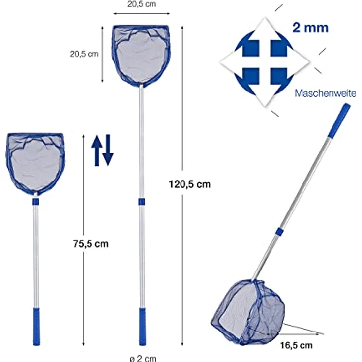 Thats Shopping GmbH Kescher 75 - 121 cm lang - Teleskopstange - Feinmaschig - Für Aquarium & Swimmin – Bild 3