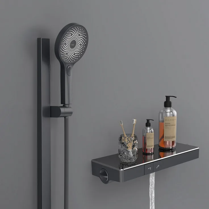 EMKE Duschsystem Höhe 60 cm mit Thermostat, 3 Strahlarten, Brauseschlauch 1.5 m - ABS-Gehäuse in Silber - Preisvergleich