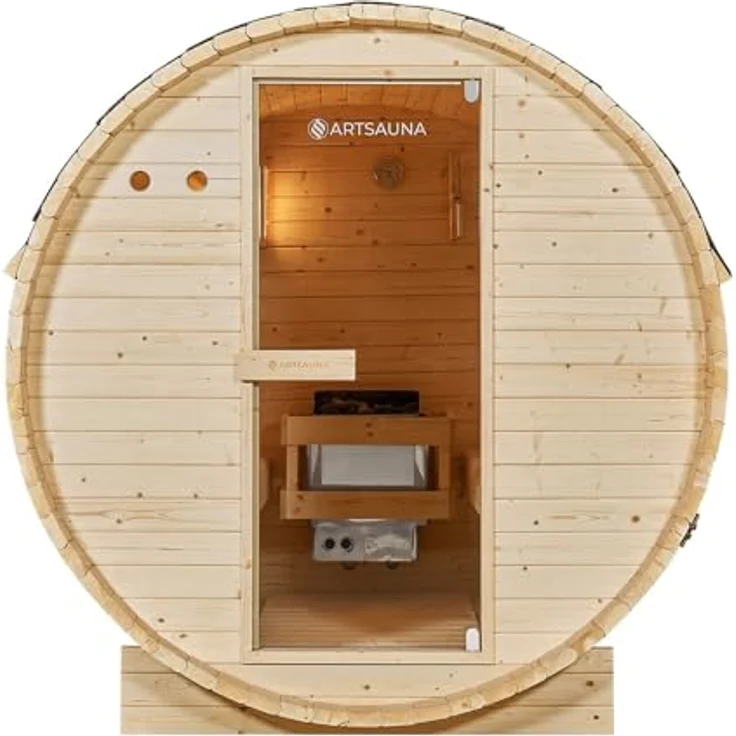 Artsauna Fasssauna Spitzbergen 180, für 4 Personen, Fichtenholz, 6 kW Elektro-Ofen, Naturfarben - Preisvergleich – Bild 6