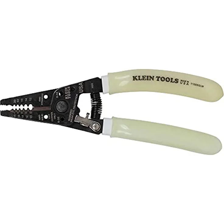 Klein Tools 11055GLW Abisolierzange/Schneider, Klein-Kurve Abisolierzange/Schneider, 10-18 AWG massiv, 12-20 AWG Litzendraht, leuchtet im Dunkeln