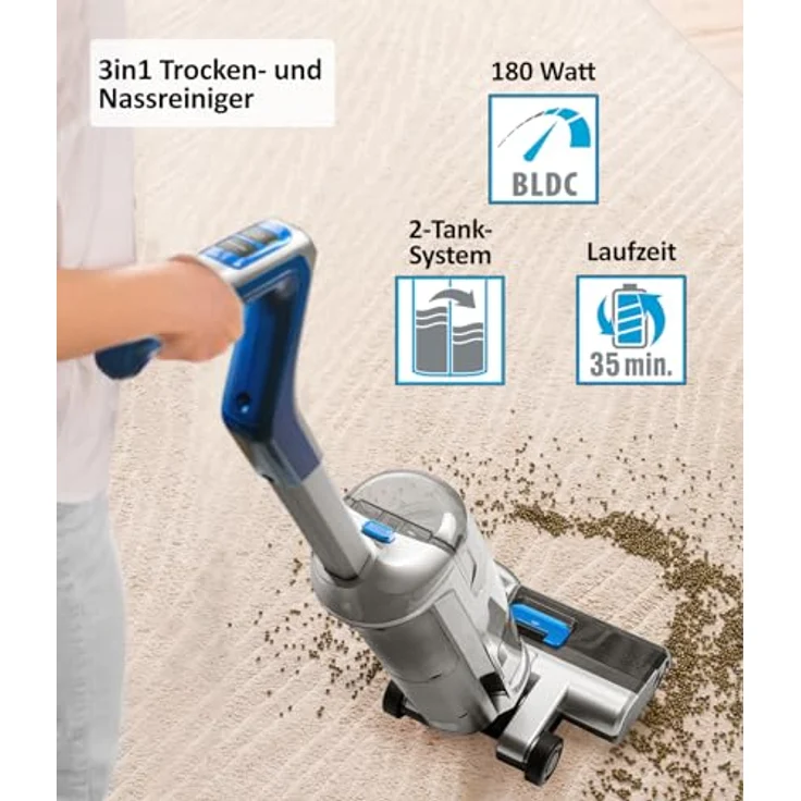 Genius INVICTUS WD7 Kabelloser Nass- und Trockensauger Deluxe-Set 17-tlg. Selbststehender Staubsauger zum polieren, inkl. Reinigungskonzentrat, mit Aufbewahrungsstation, Akkustaubsauger, Akkuwischgerät, in Schwarz – Bild 3