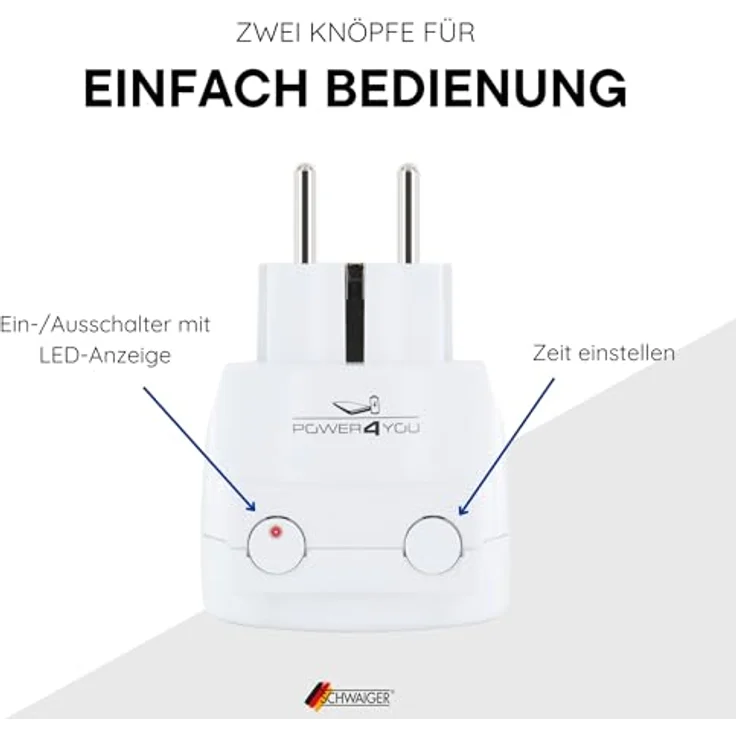 Schwaiger Zeitschaltuhr Zwischensteckdose mit Zeitschaltuhr, weiß, Countdown Timer, Steckdose mit 12 Zeiteinstellungen, analog – Bild 4