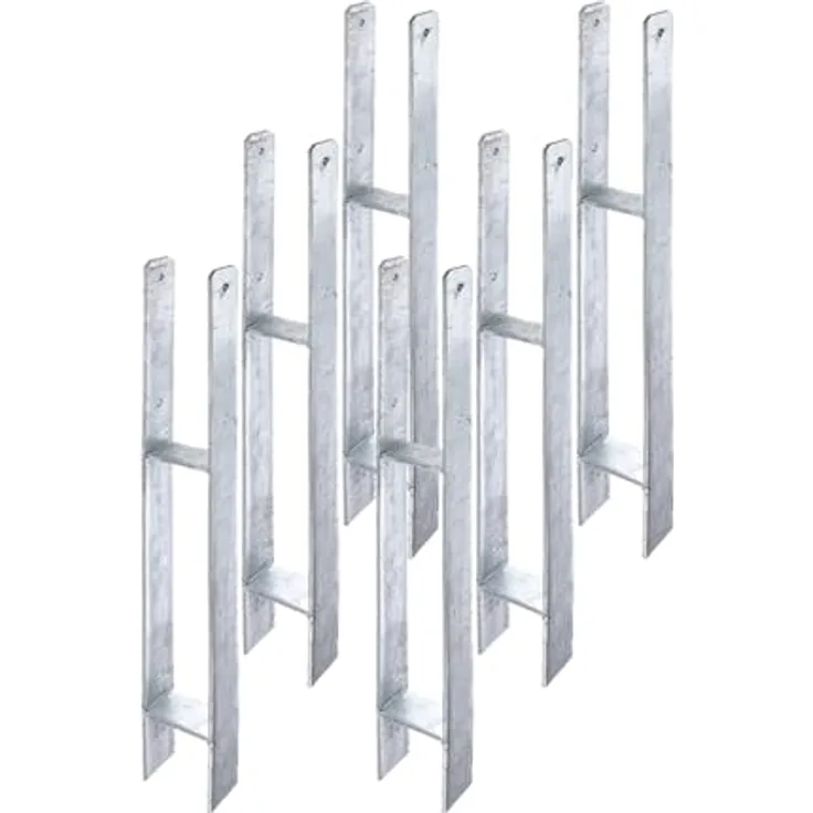 siwitec H-Pfostenträger 600 x 121 mm, feuerverzinkt, Materialstärke 5 mm, 6er Pack für Holzpfosten im Außenbereich, zum Einbetonieren