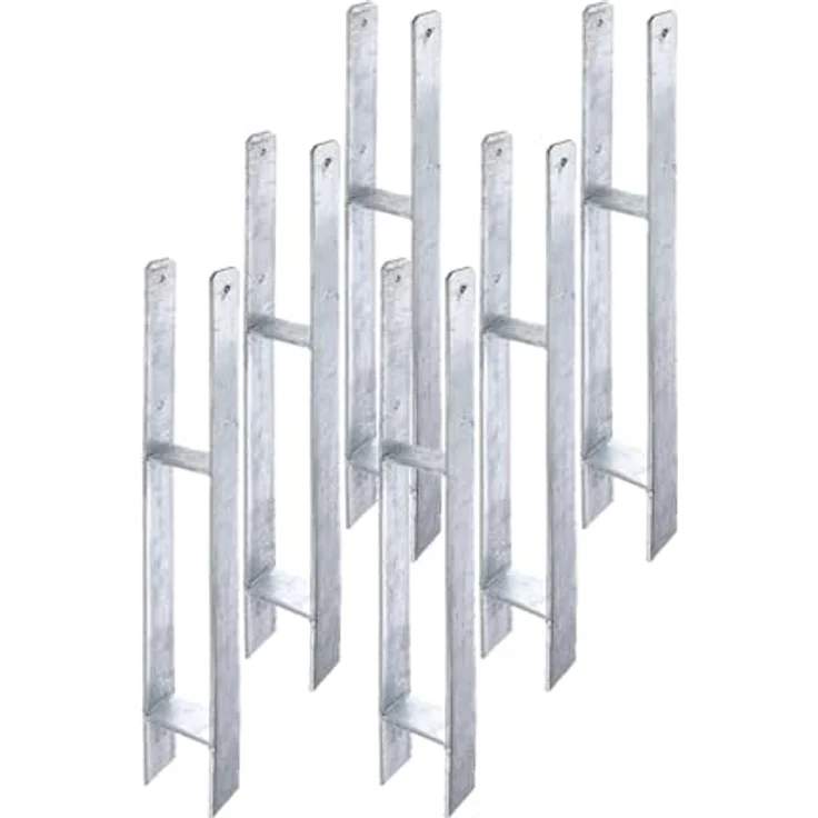 siwitec H-Pfostenträger 600 x 121 mm, feuerverzinkt, Materialstärke 5 mm, 6er Pack für Holzpfosten im Außenbereich, zum Einbetonieren – Bild 1
