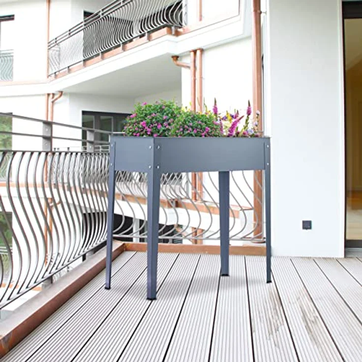 Relaxdays Hochbeet Metall, schmales Kräuterbeet, für Garten, Balkon & Terrasse, Gemüsebeet, HBT: 80 x 86 x 40,5 cm, grau – Bild 5