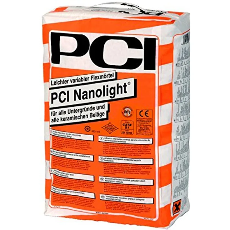 PCI Mörtel PCI Nanolight® White, weißer Flexmörtel für Innen- und Außenanwendungen, 15 kg