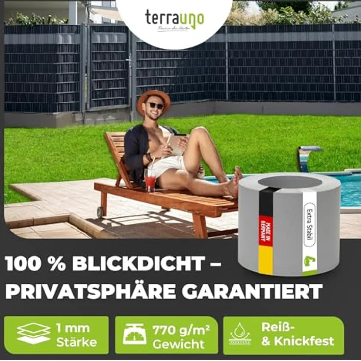 TerraUno Sichtschutzstreifen für Doppelstabmatten, RAL 7040 Grau, 10 Stück, UV-beständig, Polypropylen, Lederoptik, blickdicht, Made in Germany – Bild 4