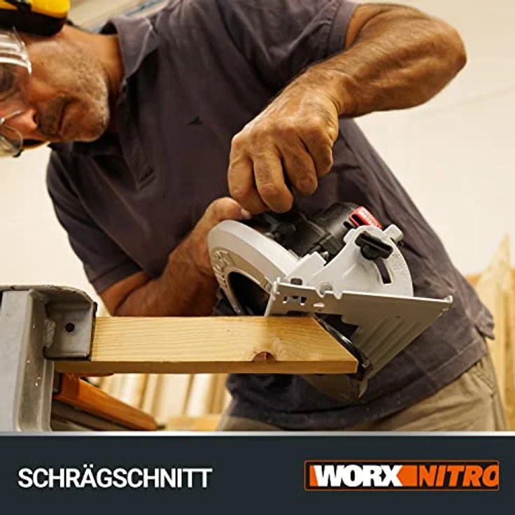 WORX NITRO WX520.9 Akku-Kreissäge – 190mm Schneideblatt – leistungsstarke bürstenloser Motor – 6100 U/min – max. Schnitttiefe 65mm (90°) – 0-57° Schrägschnitt – ohne Akku & Ladegerät – Bild 4