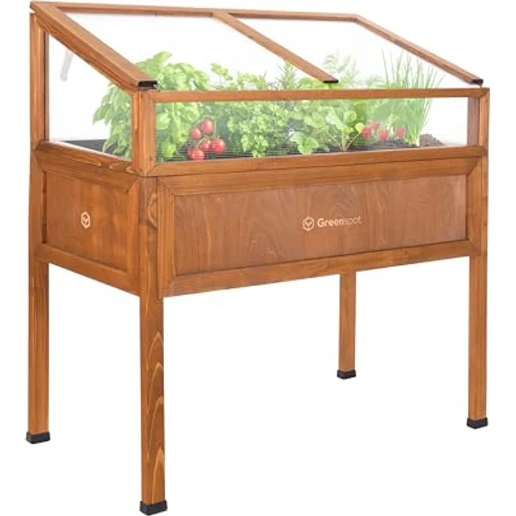 Greenspot Vintage Hochbeet mit Haube, 110x55x120cm, Palisanderbraun, für Kräuter und Gemüse, ergonomisch und wetterfest – Bild 2