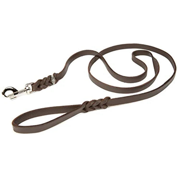 CopcoPet - Fettlederleine 1 m x 10 mm, Braun, Hunde-Leine aus Leder mit verchromtem Karabiner, geflochtene Hunde-Führleine Leder – Bild 1