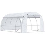 Outsunny Gewächshaus Foliengewächshaus mit UV-Schutz, 3,97 x 3,02 x 2 m Tomatenhaus mit Seitentür, Winddichtes Folientunnel Gewächshaus für Garten, Balkon, Stahl, Weiß