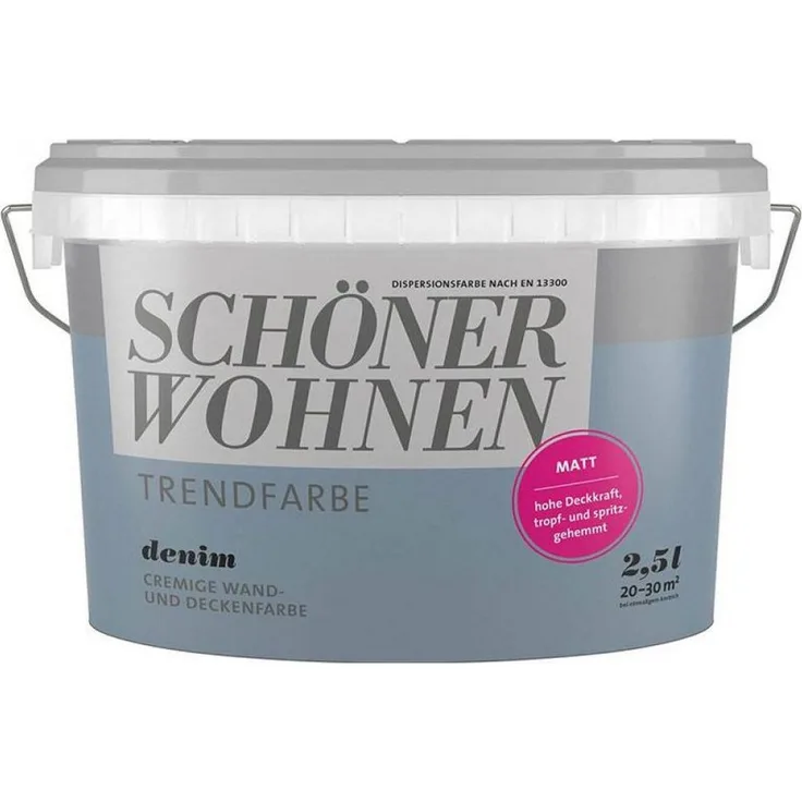 SCHÖNER WOHNEN FARBE Wandfarbe SW Trend, 2,5L Denim 5565, matt, lösemittel- und weichmacherfrei, scheuerbeständig, wasserdampfdurchlässig