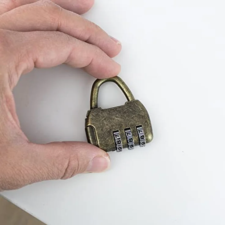 HMF Vintage Deko Zahlenschloss Vorhängeschloss | 3-Stellig | 4,3 x 3,5 x 1,2 cm | Gold – Bild 4