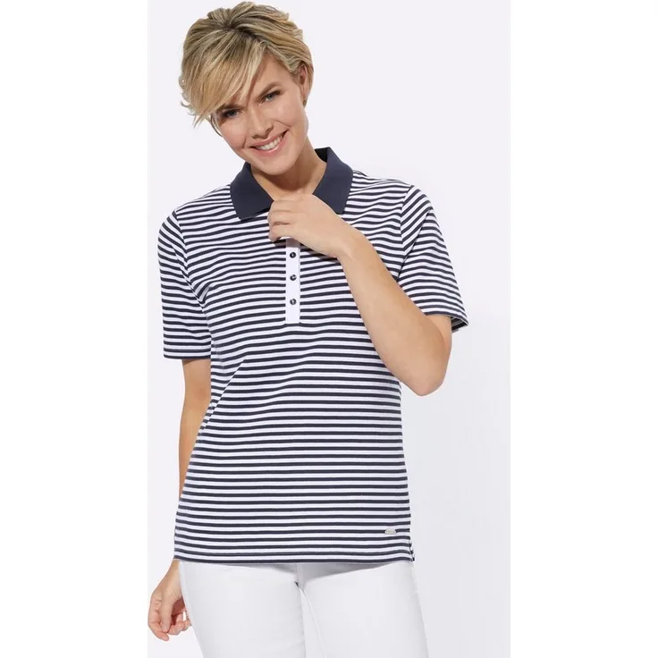 Witt T-Shirt Poloshirt, hochwertiges Ringel-Dessin, atmungsaktiv, Pikee-Qualität, Halblange Ärmel, Cotton made in Africa, blau