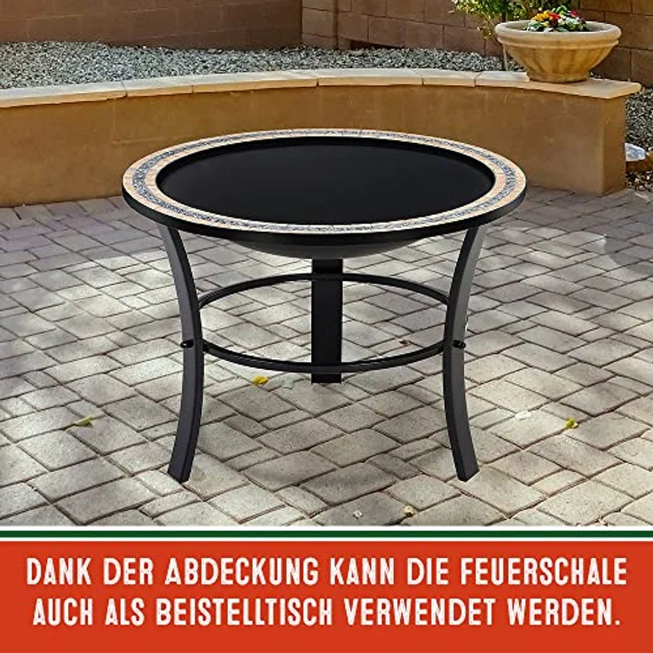 Deuba Feuerstelle Mosaik Fuego rund 76cm Feuerrost Funkenfluggitter Abdeckung Feuerschale Feuerkorb Steinoptik – Bild 9