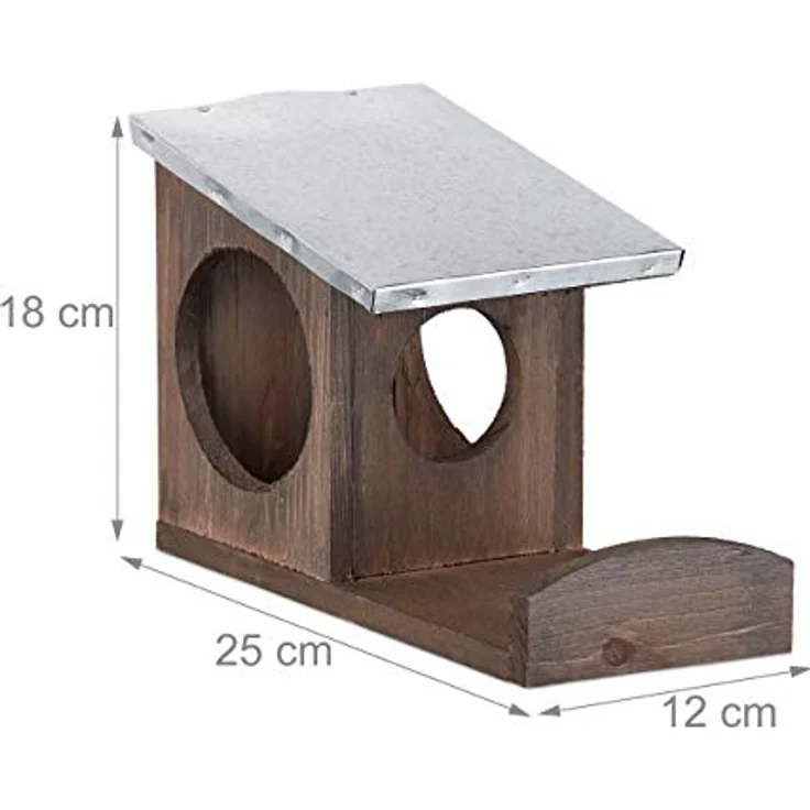Relaxdays - Eichhörnchen Futterhaus, Kobel aus Holz, wetterfestes Metall Dach, zum Aufhängen, Garten Futterstation, braun - Preisvergleich – Bild 4