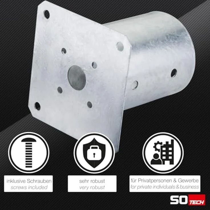 SO-TECH® Pfostenträger für Rundholz, feuerverzinkter Stahl, Spar-Set 2-St, Höhe 152 mm, Ø 100 mm, mit Schrauben – Bild 3