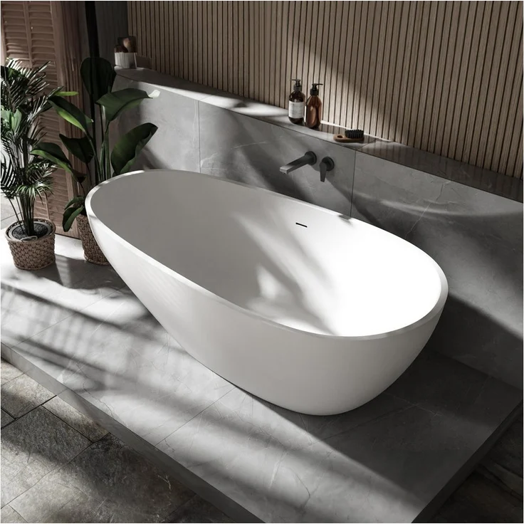 Bernstein VELA STONE, Freistehende Badewanne aus Mineralguss mit Gel-Coat-Beschichtung, weiß mattiert, 180 cm