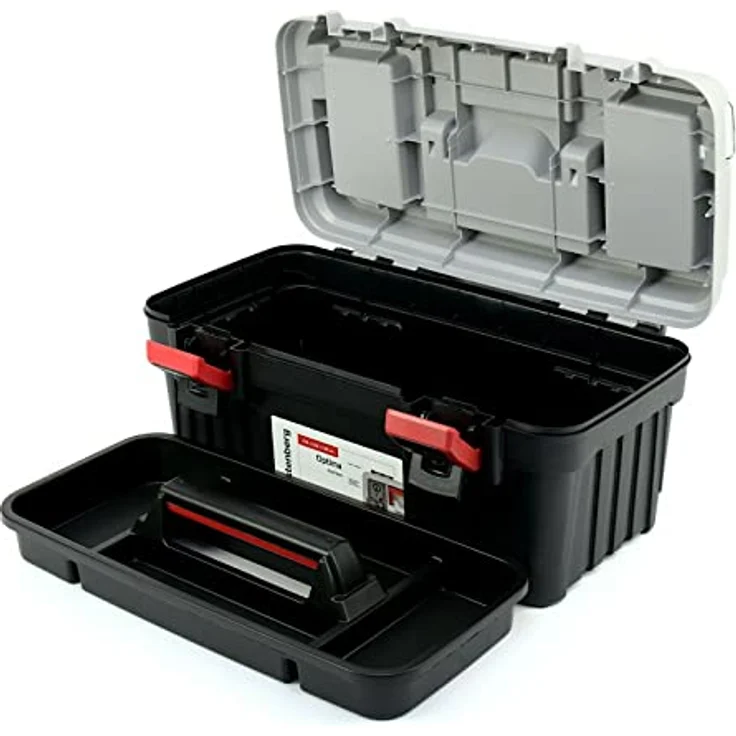 Kistenberg Werkzeugkoffer mit Werkzeugtrage, ergonomischer Griff, robuster Deckel, 470 x 256 x 238 mm, Grau – Bild 2