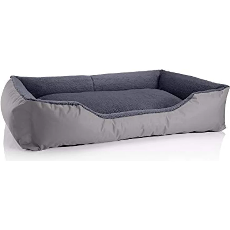 BedDog Hundebett TEDDY, Hundesofa aus Cordura und Microfaser-Velours, waschbares Hundebett mit Rand, Hundekissen vier-eckig, Größe XXXL, grau-grau – Bild 1