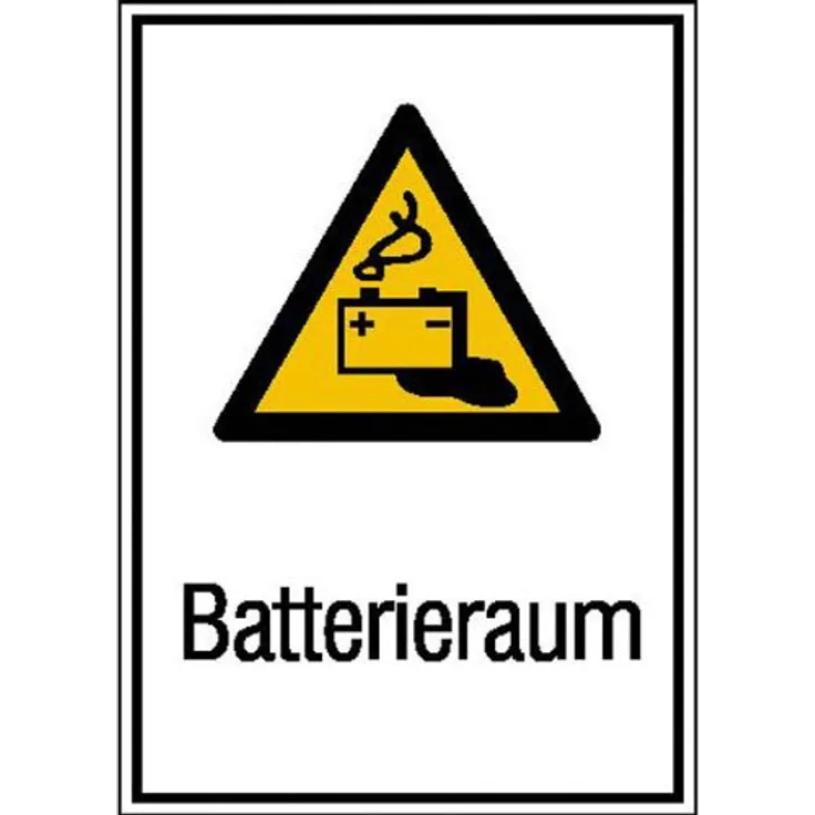 Betriebsausstattung24® Warn-Kombischild „Batterieraum“ | Sicherheitsschild/Warnschild | Betriebssicherheit | Folie, 13,1 x 18,5 cm