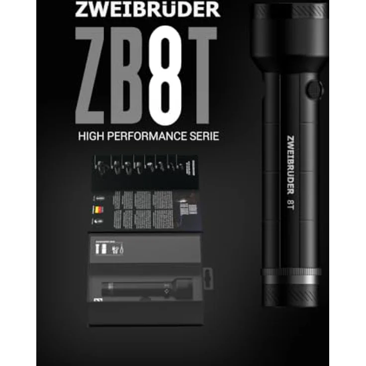 Zweibrüder ZB8T LED Taschenlampe, aufladbar mit USB-C, Rotlichtfunktion, Aluminiumgehäuse, IPX4 wasserdicht – Bild 2