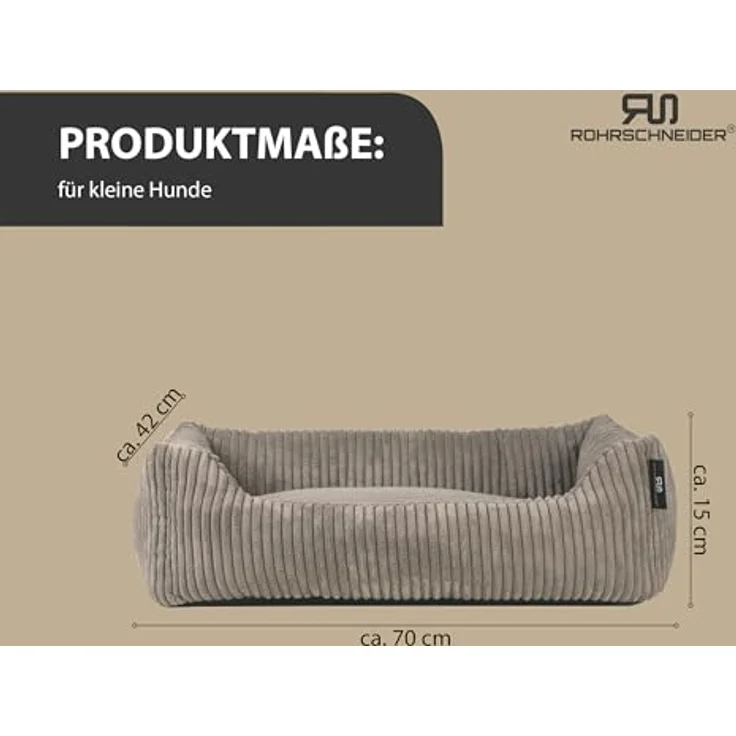 Rohrschneider Hundebett | für kleine Hunde | mit Hundekissen Cord | waschbarer Bezug | inkl. Futternapf (Taupe, 55 x 42 cm) – Bild 3