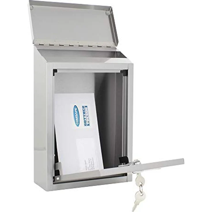 Rottner T06047 Casa INOX Design-Briefkasten aus gebürstetem Edelstahl, mit Sichtfenster, Zylinderschloss 2 Schlüssel und Schutzklappe, Inklusive Montagematerial – Bild 4
