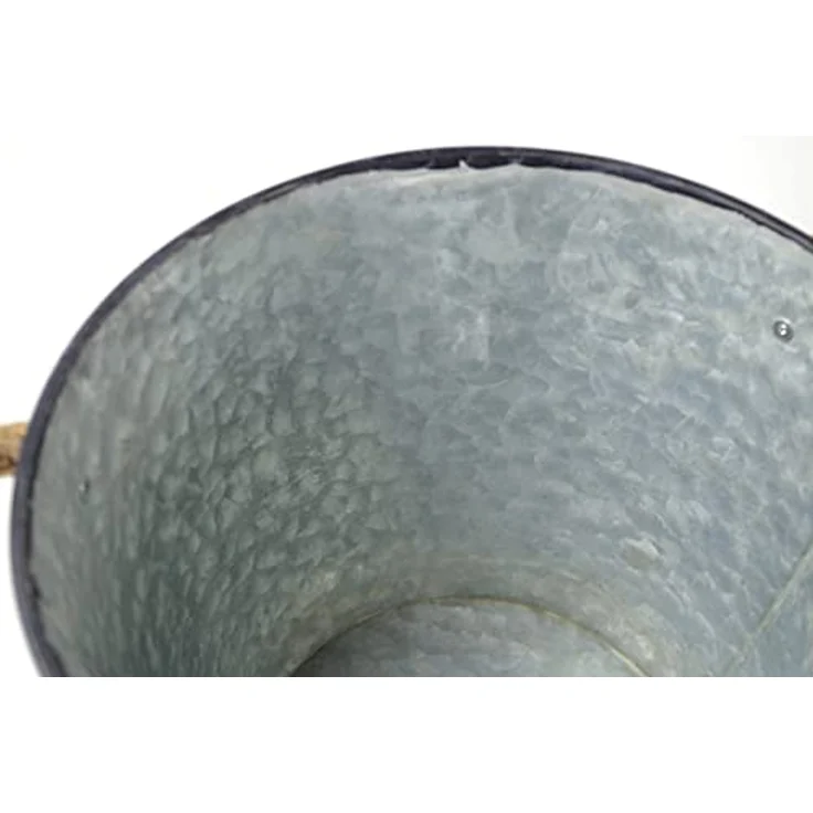 Kobolo Pflanztopf Pflanzgefäß Übertopf rund aus Metall Silber 3er Set Zinkblech Optik, rustikaler Vintage-Stil mit Seilgriffen – Bild 3