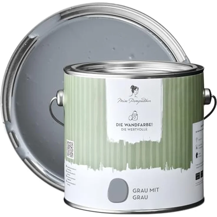 MissPompadour Wandfarbe Grau mit Grau, extramatte Innenfarbe mit sehr hoher Deckkraft, 2,5 L, geruchsneutral und spritzfrei, wasserbasiert – Bild 1