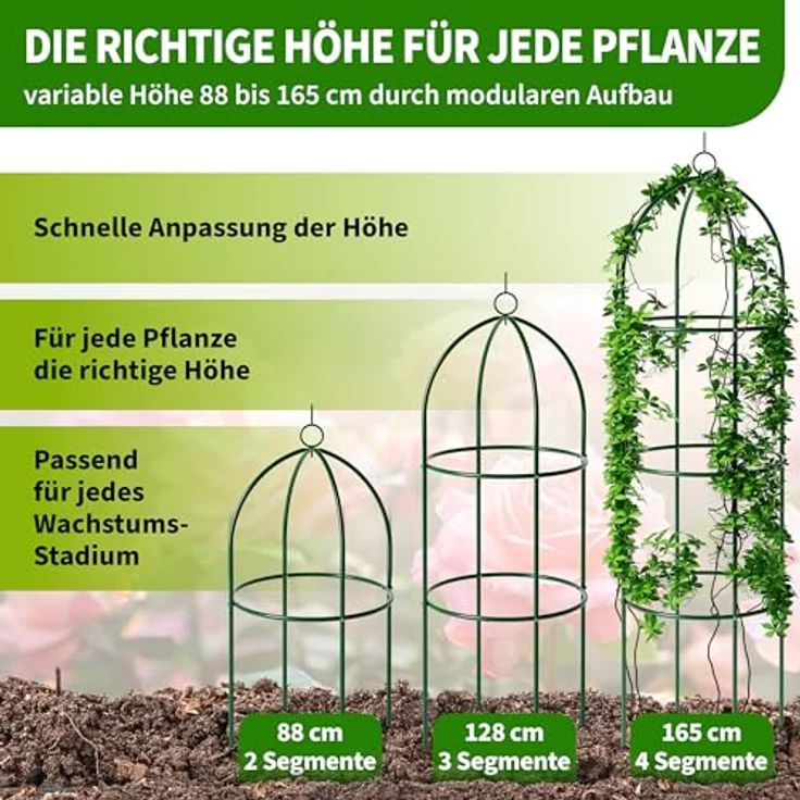 TTL Garden Obelisk Rankhilfe, 2er Set, grün, 165 cm hoch, pulverbeschichteter Stahl, stabil für Kletterpflanzen, ideale Rosensäule und Stütze für Tomaten und Gurken – Bild 4