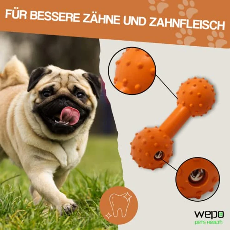 WEPO Kauknochen Rot - Hundespielzeug mit Glöckchen für kleine Hunde mit Sehschwäche – Bild 4