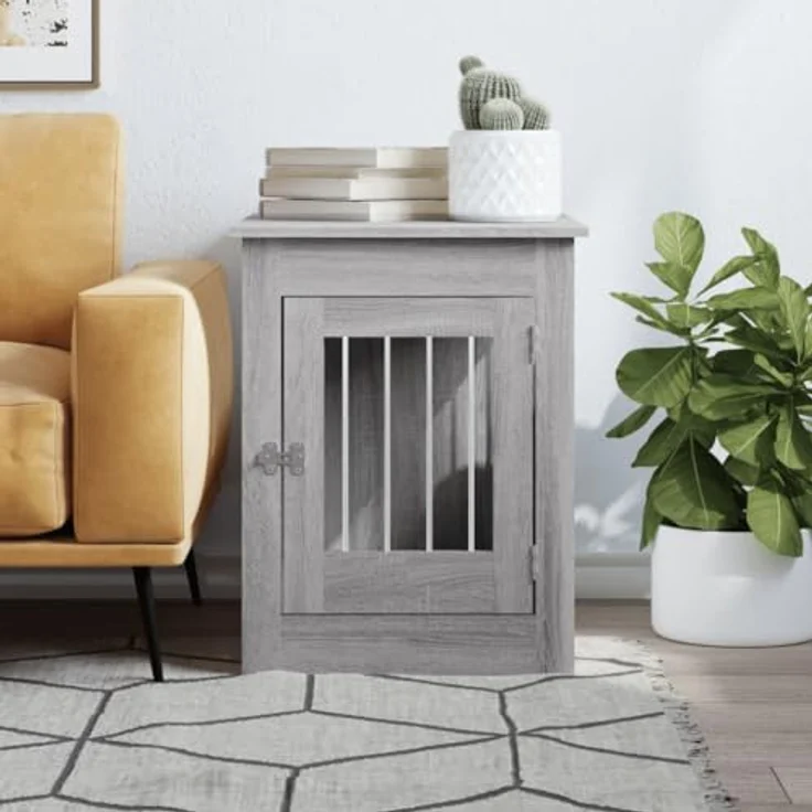 vidaXL Hundekäfig im Möbelstil, Abschließbar Hundebox mit Tür, Hundehütte Beistelltisch, Grau Sonoma 55x80x68 cm Holzwerkstoff – Bild 3