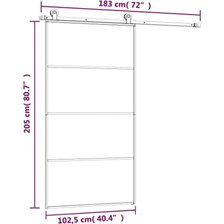 vidaXL Schiebetür 102,5x205 cm, ESG-Glas & Aluminium, schwarze Innentür mit Geräuschdämpfung, inklusive Montagebeschläge – Bild 3