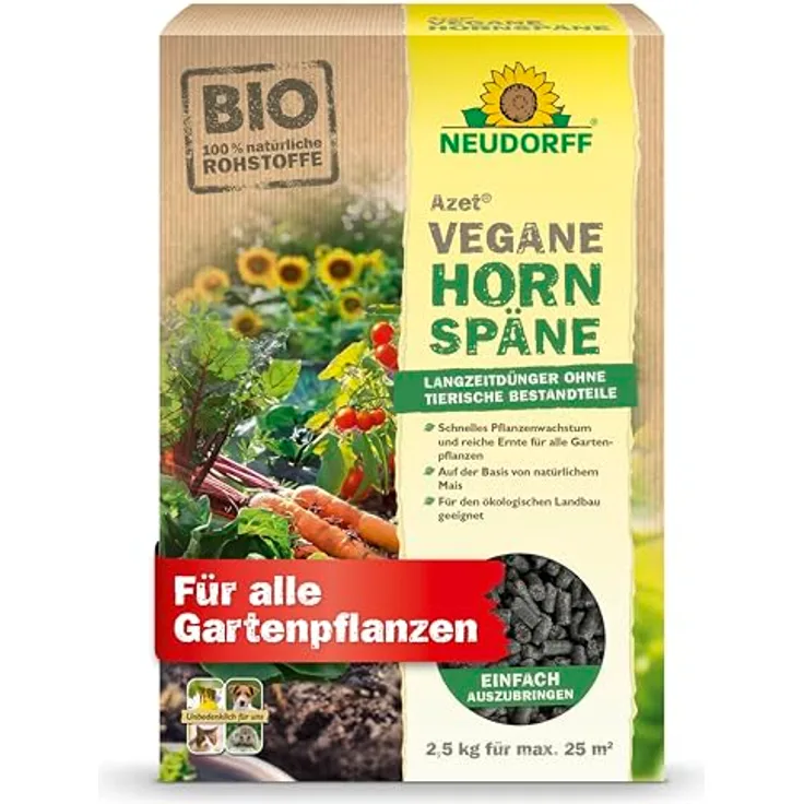 Neudorff Azet Vegane Hornspäne, 100% natürlicher Stickstoff-Langzeitdünger für alle Pflanzen, 2 kg - für schnelles Wachstum und reiche Ernte