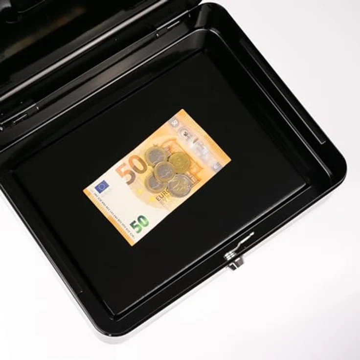 HMF Geldkassette 10130, abschließbar mit Münzeinsatz und Scheinfach, 30 x 24 x 9 cm, schwarz – Bild 8