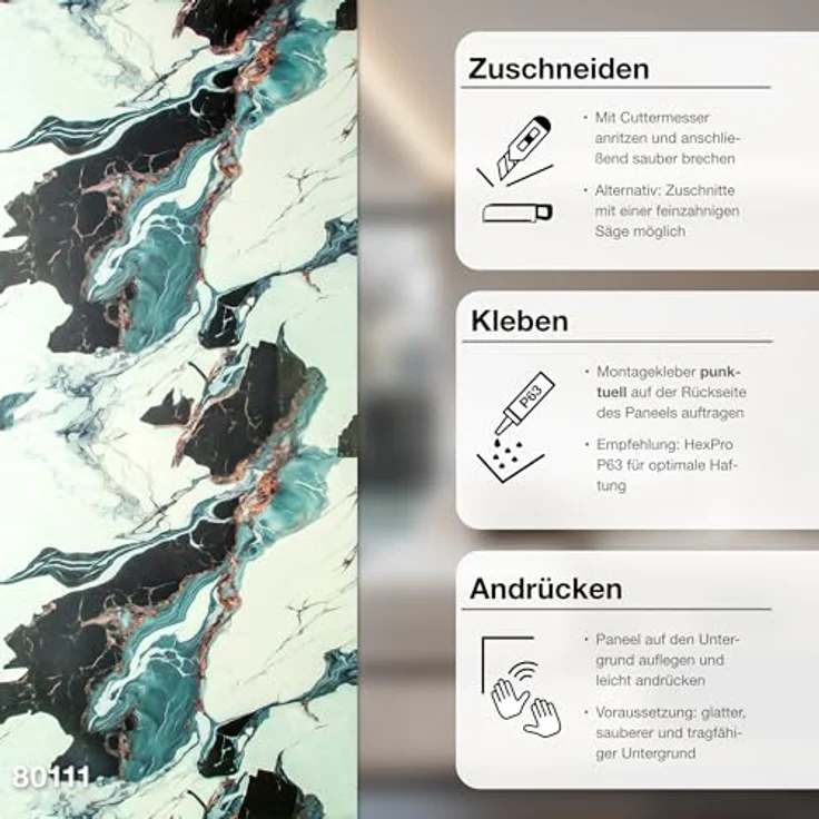 HEXIM Marmorplatten Optik 2 Stück 280x122 cm SPC Kunststoff, Granit Steinoptik, Wandverkleidung Innen & Außen, 6,84 m², Modell 80111, pflegeleicht und robust – Bild 2