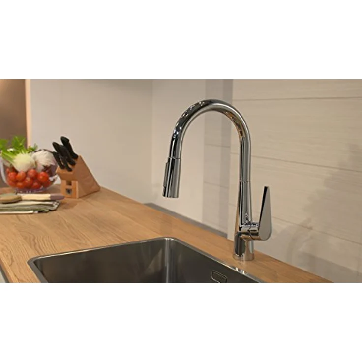 Hansgrohe Talis M51, Einhebel-Küchenmischer 200 2jet mit Ausziehbrause, Chrom, schwenkbar 110°/150°, Brausestrahl arretierbar, Keramikmischsystem – Bild 2