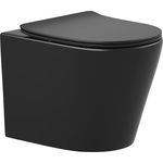 sanicomfort Hänge WC Set Nakia – Spülrandloses Tiefspüler-Wand-WC in Matt Schwarz, Hygienisch, Kompakt mit Soft-Close WC-Sitz