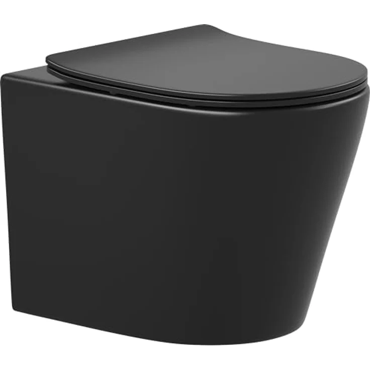 sanicomfort Hänge WC Set Nakia – Spülrandloses Tiefspüler-Wand-WC in Matt Schwarz, Hygienisch, Kompakt mit Soft-Close WC-Sitz – Bild 1