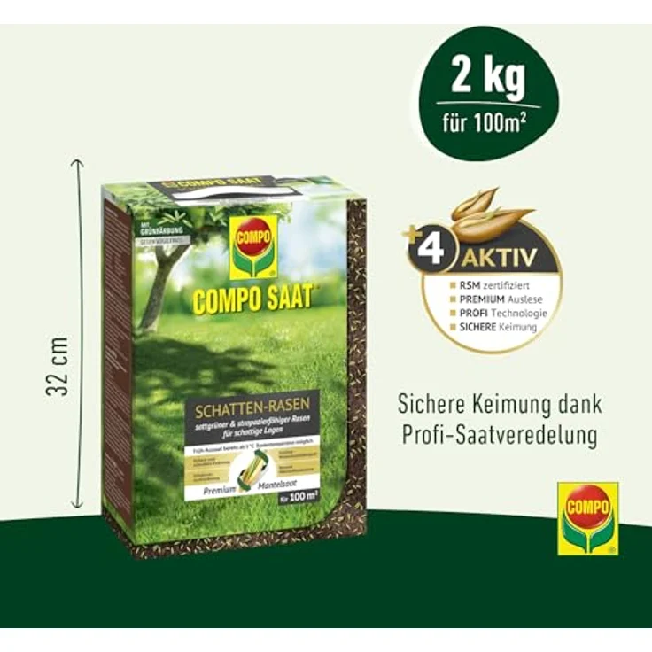 COMPO SAAT Schatten-Rasen, strapazierfähige Rasensamen-Mischung für schattige Lagen, 2 kg für 100 m² – Bild 3