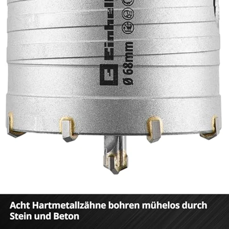 Einhell HM-Bohrkrone 176068, Ø 68 mm mit Hartmetallzähnen und SDS-Plus-Schaft für Beton und Mauerwerk – Bild 7