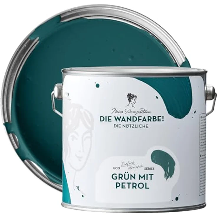 MissPompadour abwaschbare Wandfarbe Grün mit Petrol, hohe Deckkraft und scheuerbeständig, 2,5 L, wasserbasiert – Bild 1