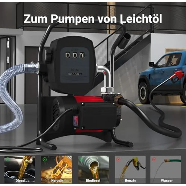 WilTec - Bio Dieselpumpe Heizölpumpe selbstansaugend 230V-600W 40l-min automatische Pistole Umfüllpumpe Absau – Bild 5